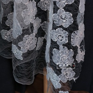 米白色暗花蕾丝盘花布料设计师礼服婚纱设计感连衣裙半裙手工面料