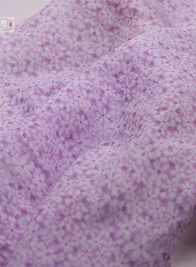 浅紫色小雏菊花朵印花清新欧根纱时装面料蓬蓬裙泡泡袖筋骨感布料