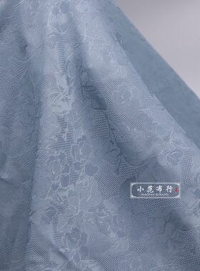 雾蓝色蔷薇花 仿真丝花罗提花布料 夏季弹力清凉旗袍汉服衬衫面料