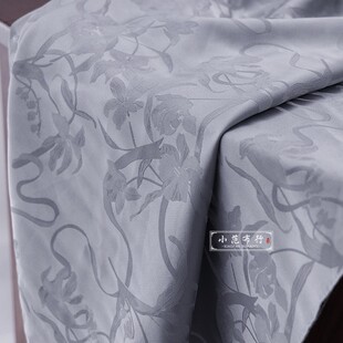 灰色铃兰提花缎布料 柔软弹力光泽感旗袍连衣裙设计师服装面料