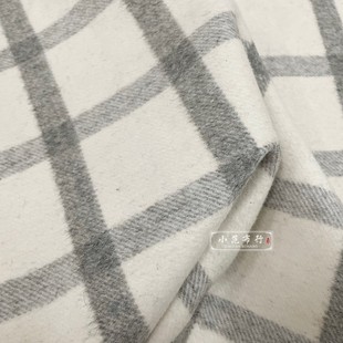 白色灰色斜纹格子双面羊绒布料 双层可剥西装大衣套装面料 纯羊毛