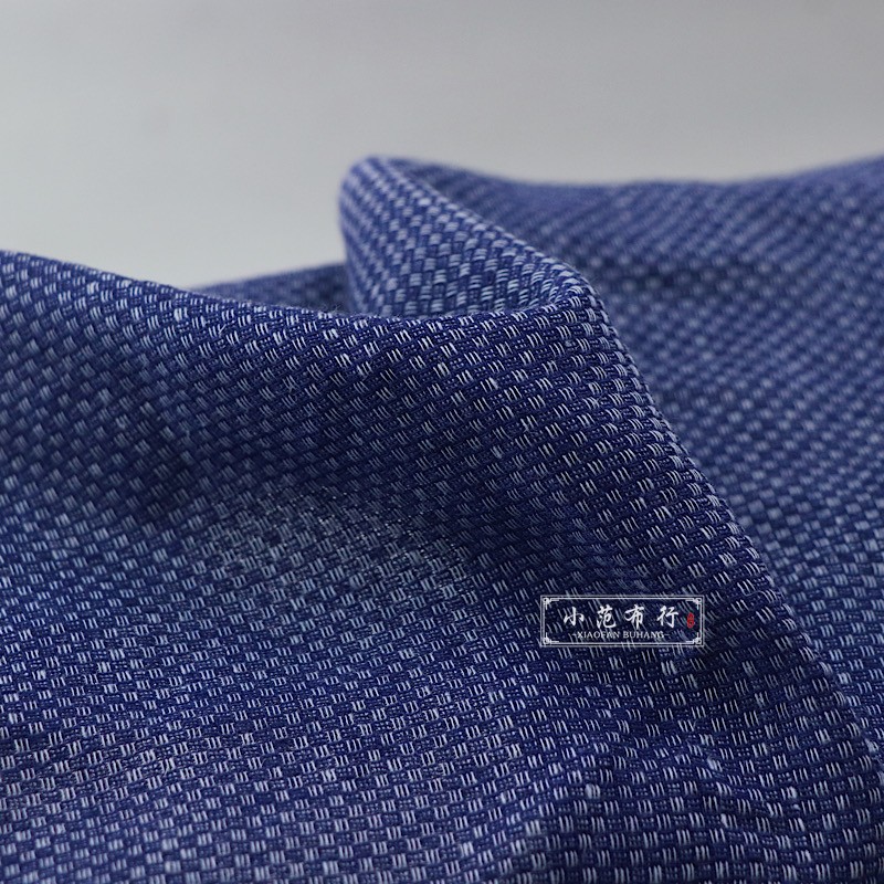 深蓝色色织编织亚麻布料柔软夏季透气衬衫连衣裙旗袍男女裤子面料
