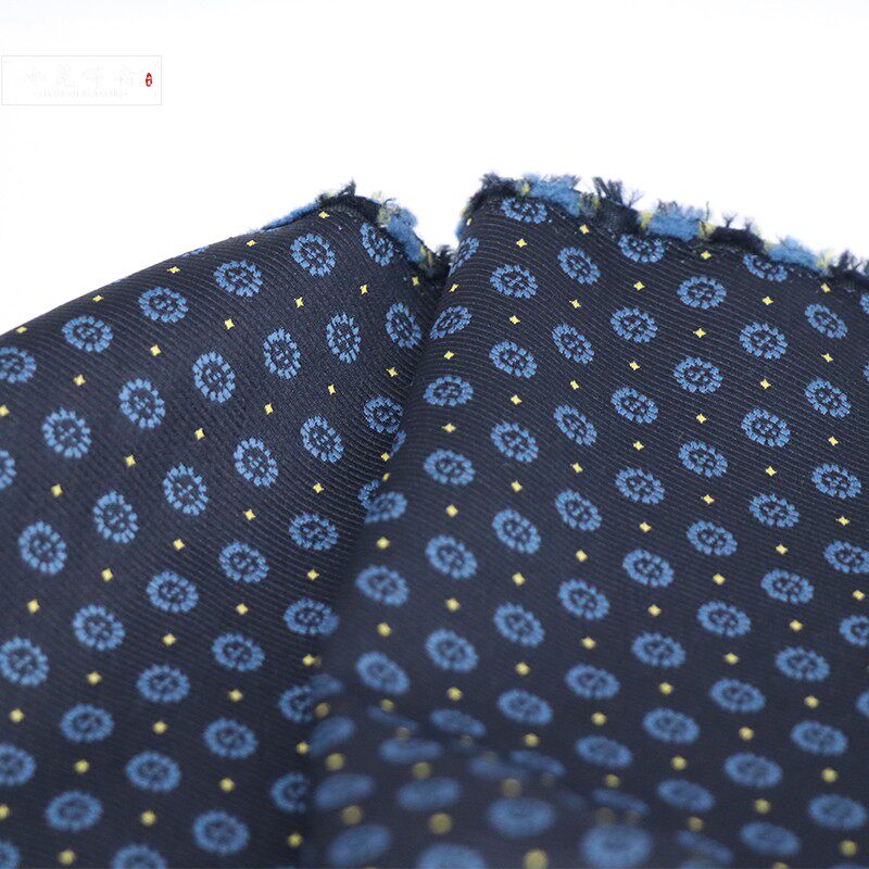 深藏青蓝色色织提花布料 波点复古领带古装面料 袍子大褂西装外套