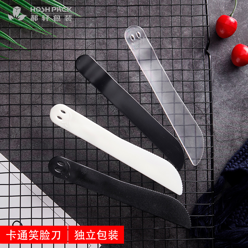ins一次性刀叉西点生日蛋糕刀PS塑料笑脸刀磨砂带齿派对黑色透明