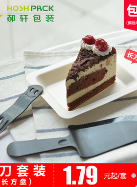 郝轩西点餐具套装一次性黑色蛋糕刀叉碟套装 透明生日蛋糕刀叉盘