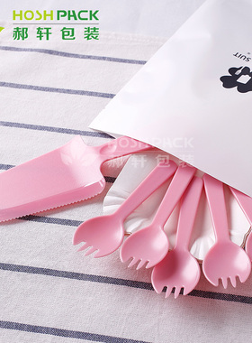 郝轩一次性生日蛋糕刀叉套装大刀三齿勺叉珠光膜组合套装黑色透明