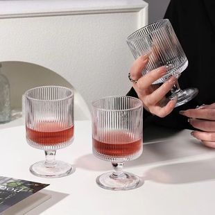 ins高颜值鸡尾酒杯红酒杯高脚杯家用果汁杯饮料杯竖纹玻璃杯