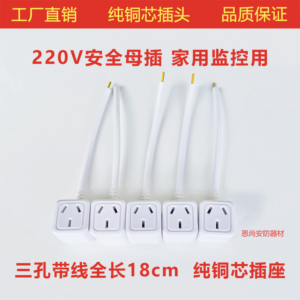220V三孔母插头电源母头二脚母插头三脚公插头开关带线母插座国标