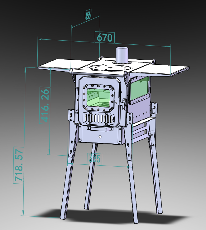 户外露营柴火炉 设计制作图 钣金产品 3d效果,二维cad激光图