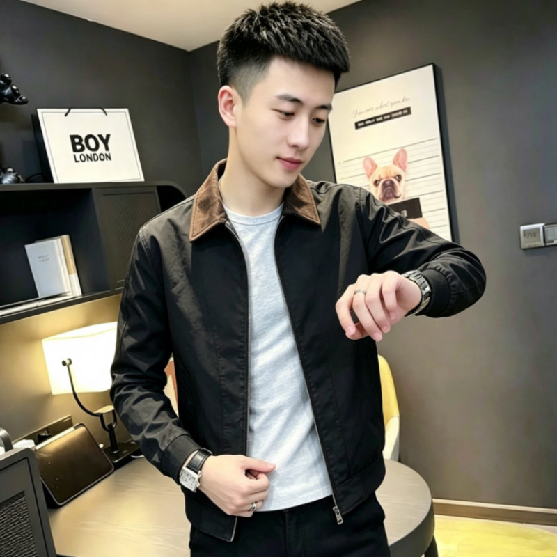 男士外套翻领修身2026新款潮牌帅气休闲短款时尚工装拉链修身上衣