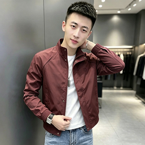 男小码夹克工装风修身帅气流行简约纯色夹克刺绣点缀帅气春秋开衫
