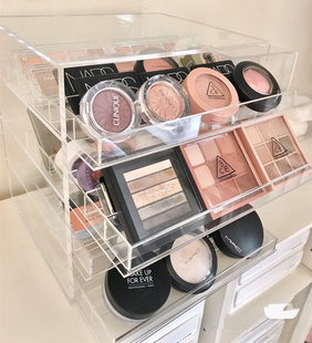 抖音亚克力眼影收纳盒化妆品桌面抽屉款 气垫粉饼口红置物架多层大