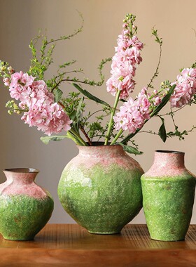 侘寂风花瓶水培插花绿色渐变色家居客厅民宿装饰桌面精致小巧摆件