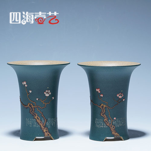 四海壶艺宜兴紫砂名家陈志云纯手工微型精品兰花盆段泥瓢口兰花盆