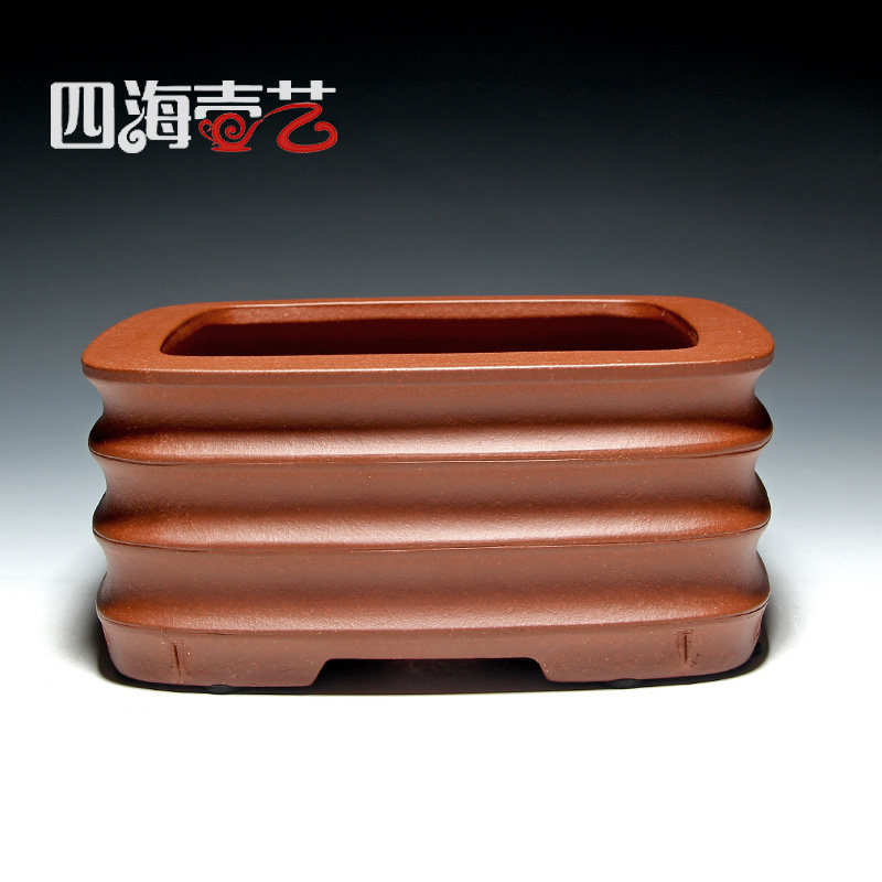 四海壶艺 吴化明宜兴名家精品收藏手工微型清水泥竹节四方盆