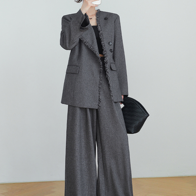 大码阔腿简约显瘦简约西装两件套