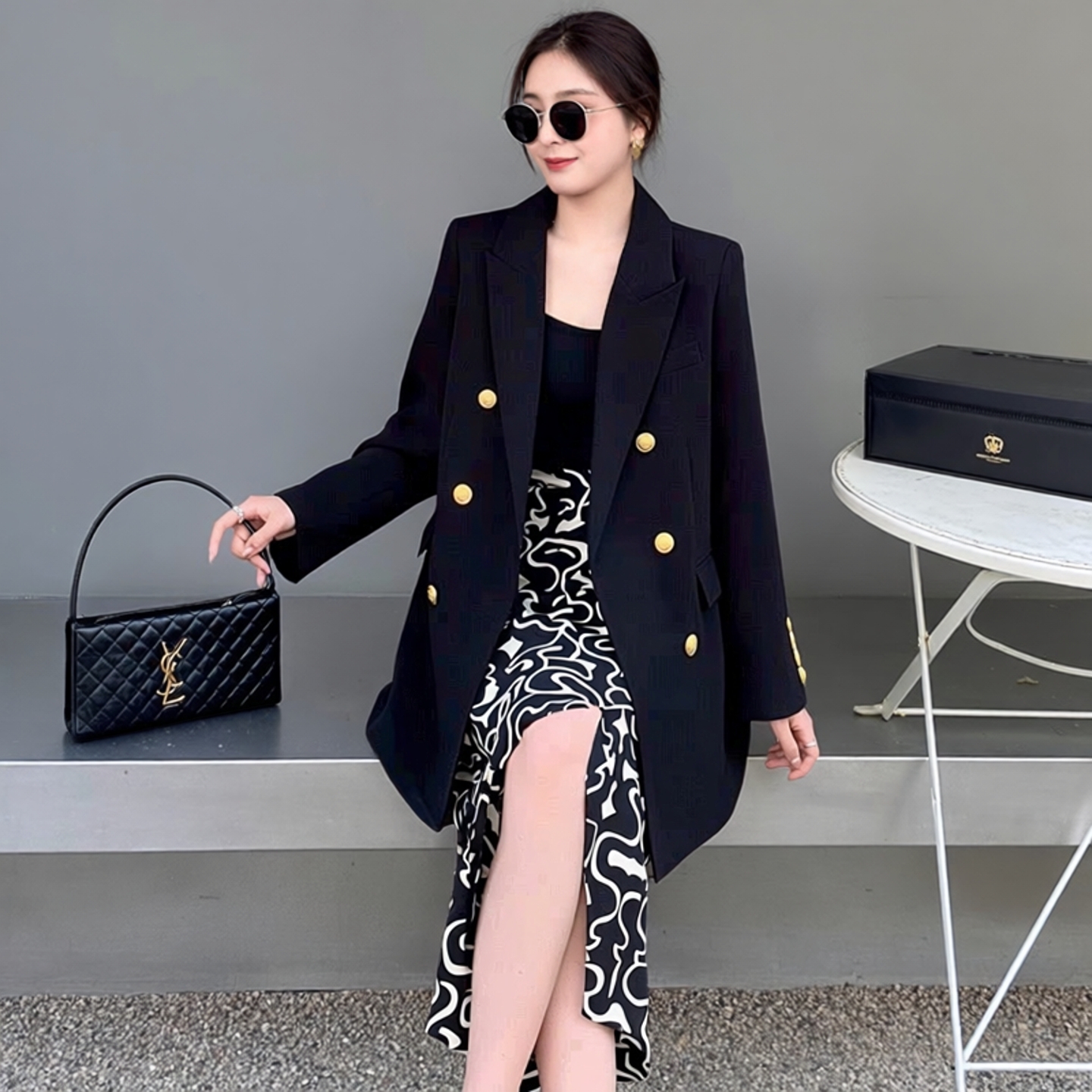 2026春秋大码黑色宽松西装外套女