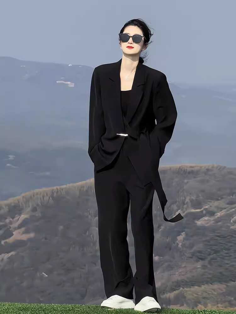 大码高端职业套装女春秋阔腿裤