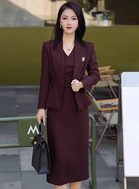 春季大码女显瘦职业西装两件套