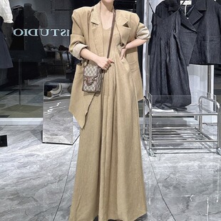 女装 套装 新款 外套吊带长裙显瘦时尚 两件套 春秋微胖mm宽松西装 大码