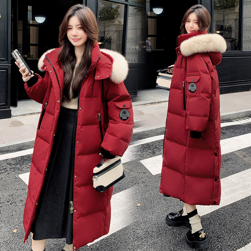 2025冬季特厚红色羽绒服特大码女装胖MM300斤长款极寒过膝外套200