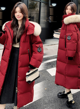 2025冬季特厚红色羽绒服特大码女装胖MM300斤长款极寒过膝外套200