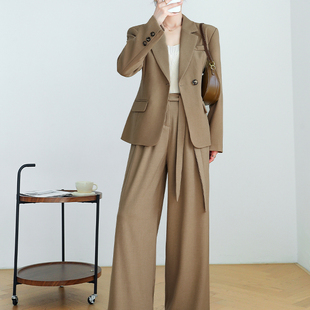 女2025春秋遮肉职业轻熟气质阔腿裤 两件套装 高级宽松西装 胖mm大码