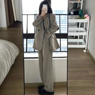 两件套 胖MM灰色西装 女高级感2023新款 套装 大码 休闲西服外套阔腿裤