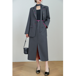 女2025秋时尚 套装 高级西服半身裙两件套 显瘦西装 胖mm网红休闲大码