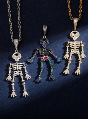 骷颅骨架满钻吊坠项链