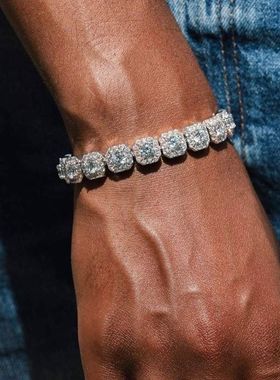 ICE BLING 逆爱同款10MM冰糖满钻锆石男士手链方形嘻哈小众网球链