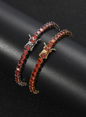 ICE BLING 4MM红色锆石网球手链 女士时尚个性搭配手饰 小众男女