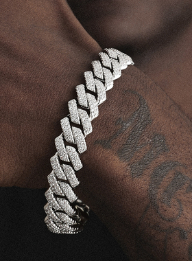 ICE BLING 14MM菱形满钻密钻古巴链手链锆石男士情侣INS潮流欧美
