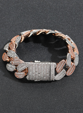 20MM圆弧T方钻混镶满钻古巴手链