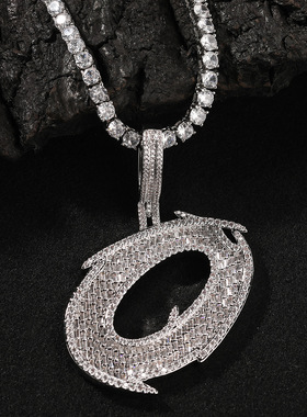 嘻哈满钻火焰字母项链男