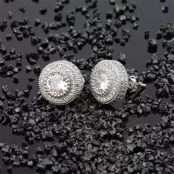 Ice Bling10Mm Rock Candy Round Full Diamond Earrings European and American Hip-Hop Trendy Jewelry Earrings Street Style