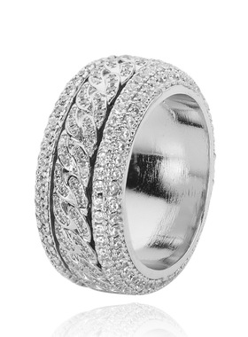 ICE BLING 可转动旋转古巴满钻戒指 男士欧美美式嘻哈潮流锆石钻