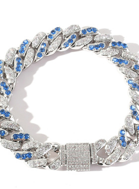 ICE BLING 海蓝色白色拼色12MM古巴手链 锆石嘻哈HIPHOP单排镶钻