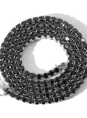 ICE BLING 4MM黑色网球链男 欧美嘻哈黑钻锆石项链个性潮流HIPHOP