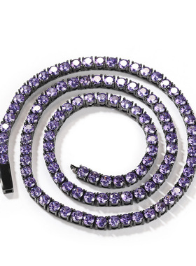 ICE BLING 暗紫色枪黑色锆石项链网球链 嘻哈个性黑色网球链