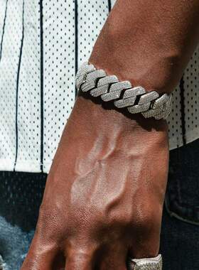 ICE BLING 20MM菱形古巴链手链 满钻男士嘻哈饰品ice cuban chain