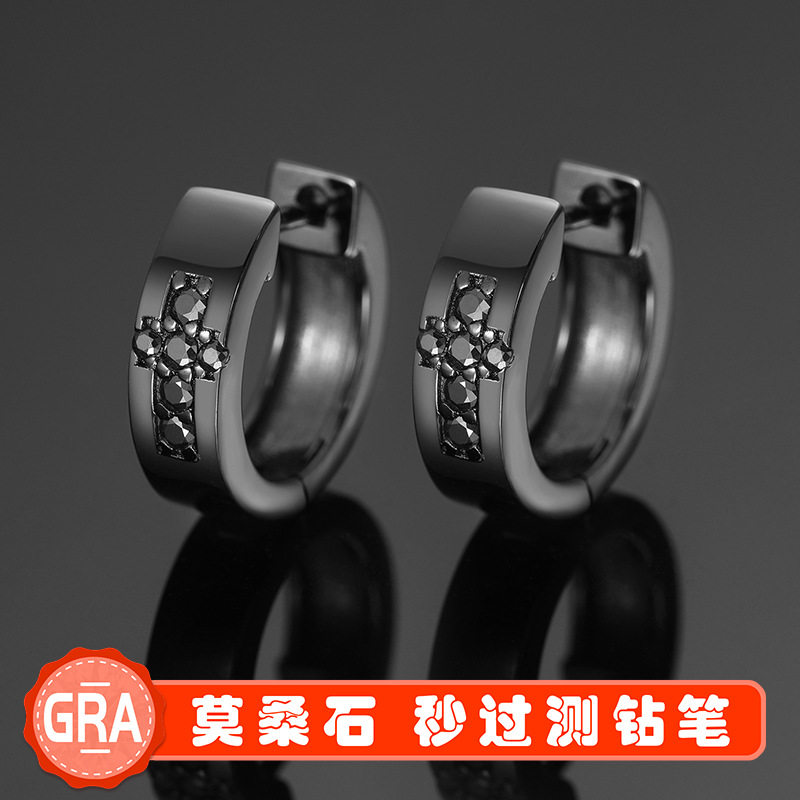 S925纯银纯黑色莫桑钻耳环