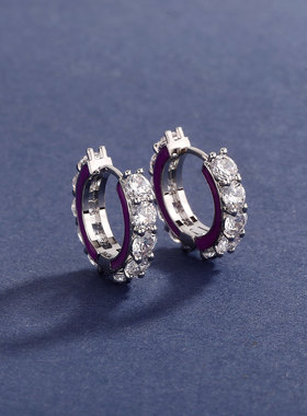 ICE BLING 紫色满钻夜光锆石耳环耳饰 简约时尚欧美ins百搭耳扣