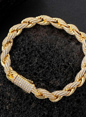 ICE BLING 8MM宽满钻锆石男士嘻哈个性手链 超闪小众饰品说唱