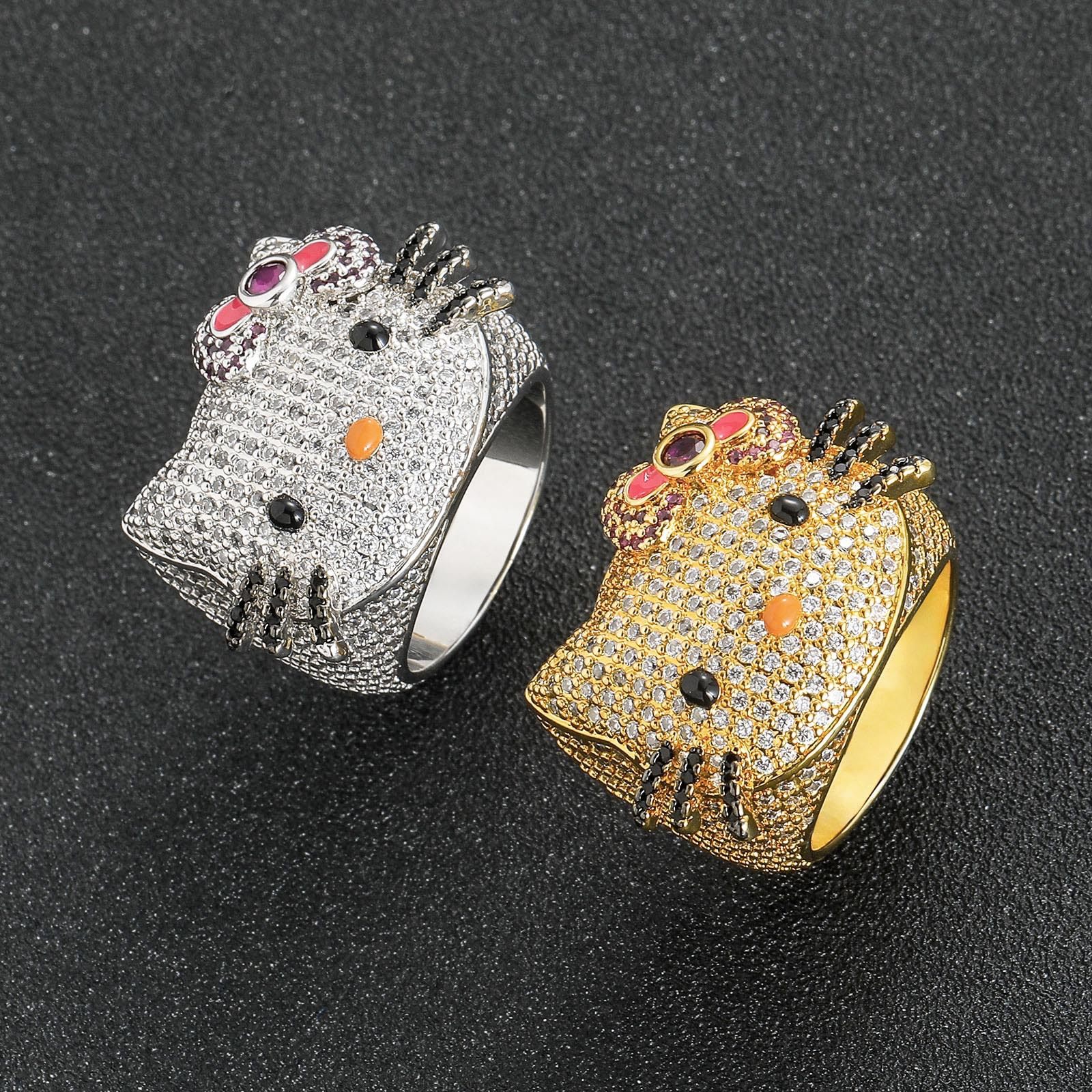 ICE BLING hellokitty可爱猫满钻戒指 可爱卡通超闪女生配饰小众