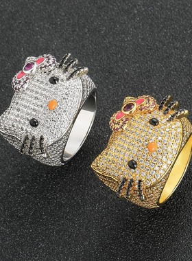 hellokitty可爱猫满钻戒指