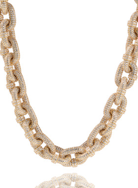 O型满钻锆石超闪嘻哈男士古巴链