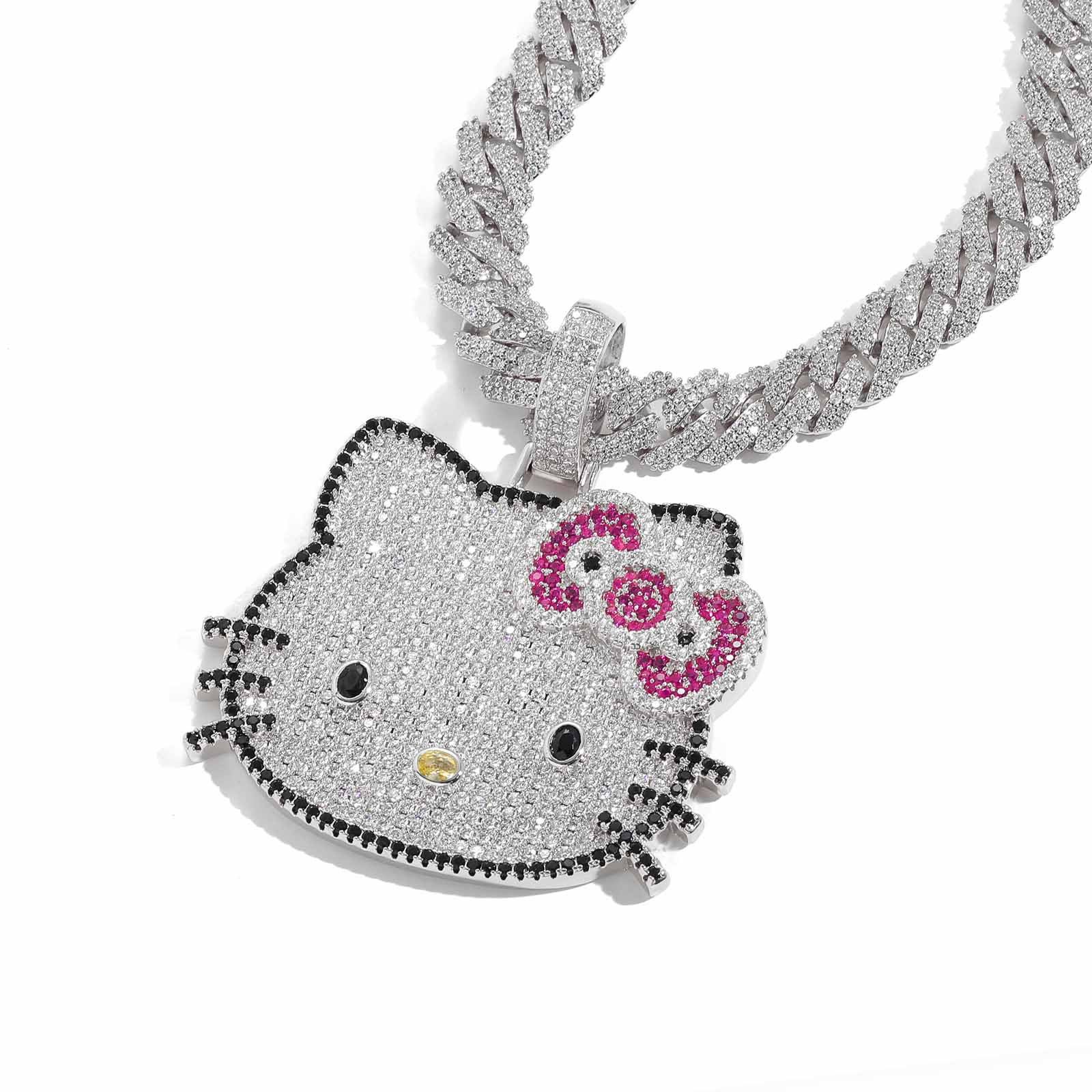 ICE BLING 卡通动漫凯蒂猫Hellokitty吊坠猫咪可爱吊坠 锆石满钻
