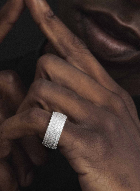 ICE BLING 10MM满钻镶钻戒指欧美小众男士女锆石钻石古巴戒指金银