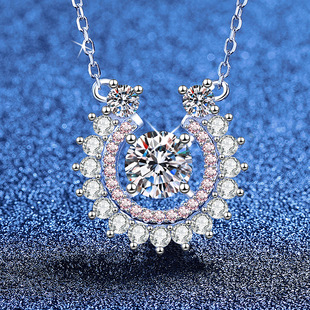 女士轻奢高级感个性 白钻粉钻撞色S925纯银吊坠项链 潮 BLING ICE